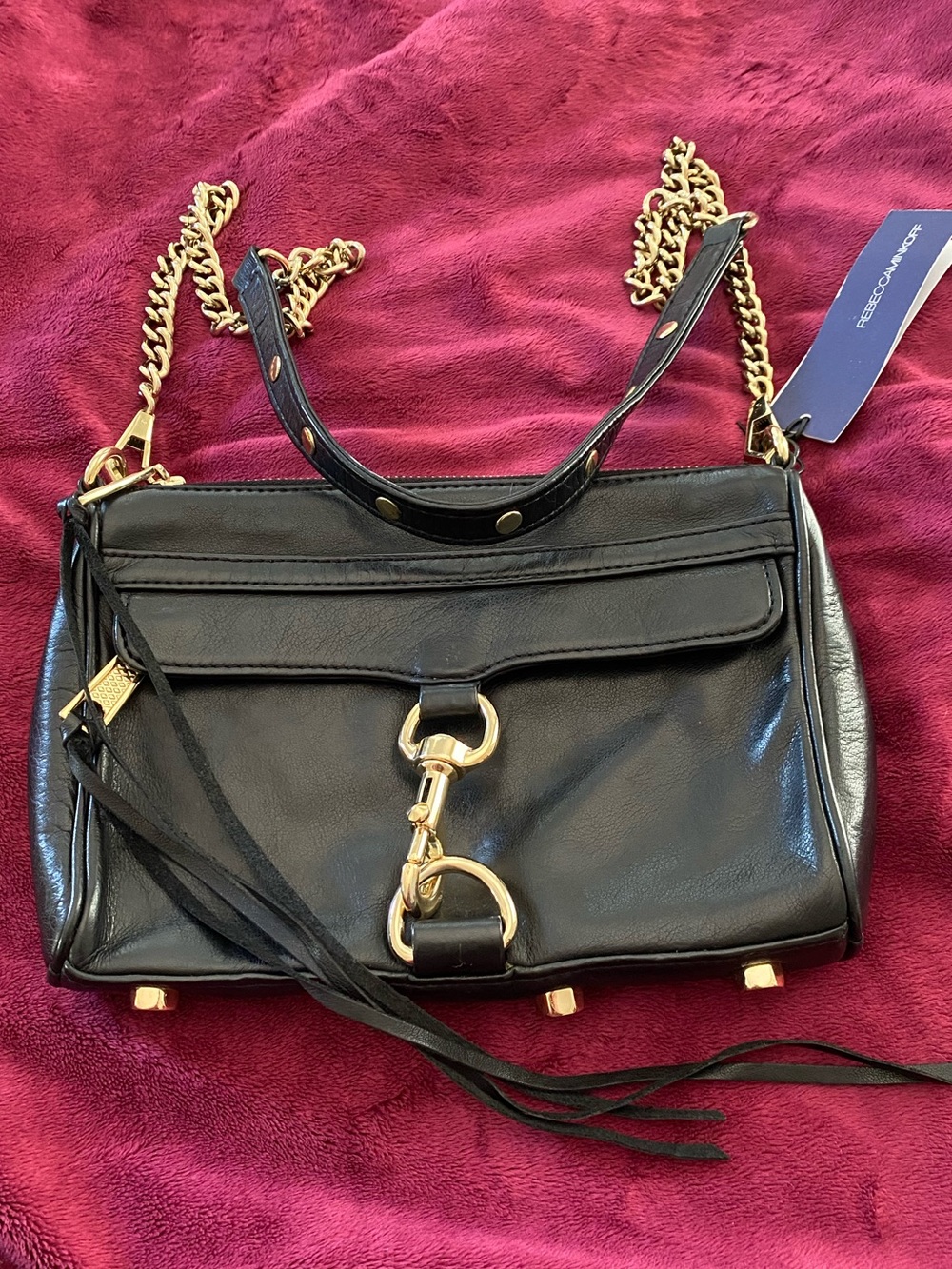 NWOT Rebecca Minkoff Black Italian leather MINI MAC with Gold Hardware - Picture 2 of 10